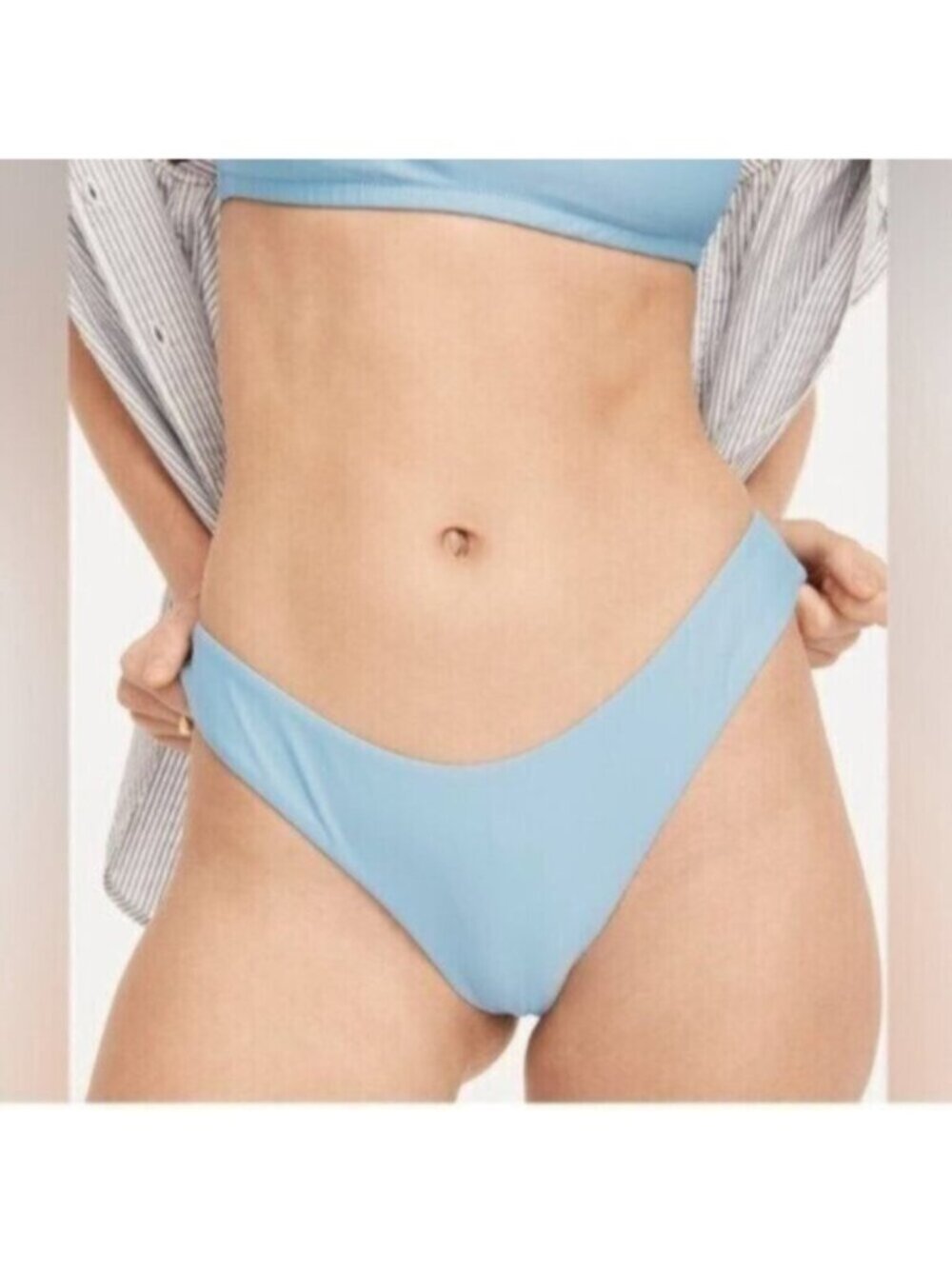 NWT J.Crew Blue Curved Waste Cheeky Hipster Swim Bikini Bottom Size Small